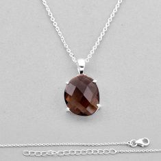 925 sterling silver 12.12cts checker cut brown smoky topaz fancy necklace n49559