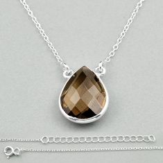 925 sterling silver 7.93cts checker cut brown smoky topaz pear necklace u11156