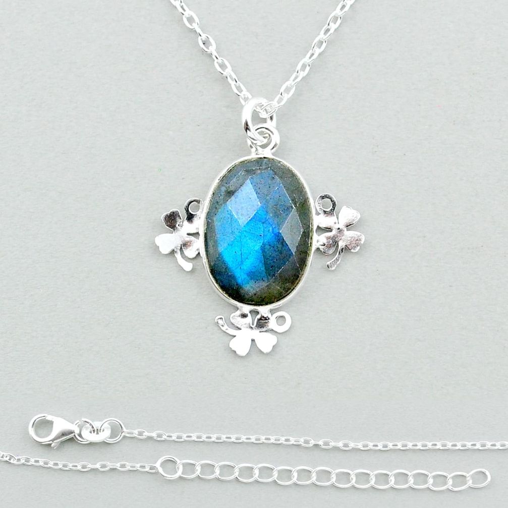 925 sterling silver 6.04cts checker cut natural blue labradorite necklace u18940