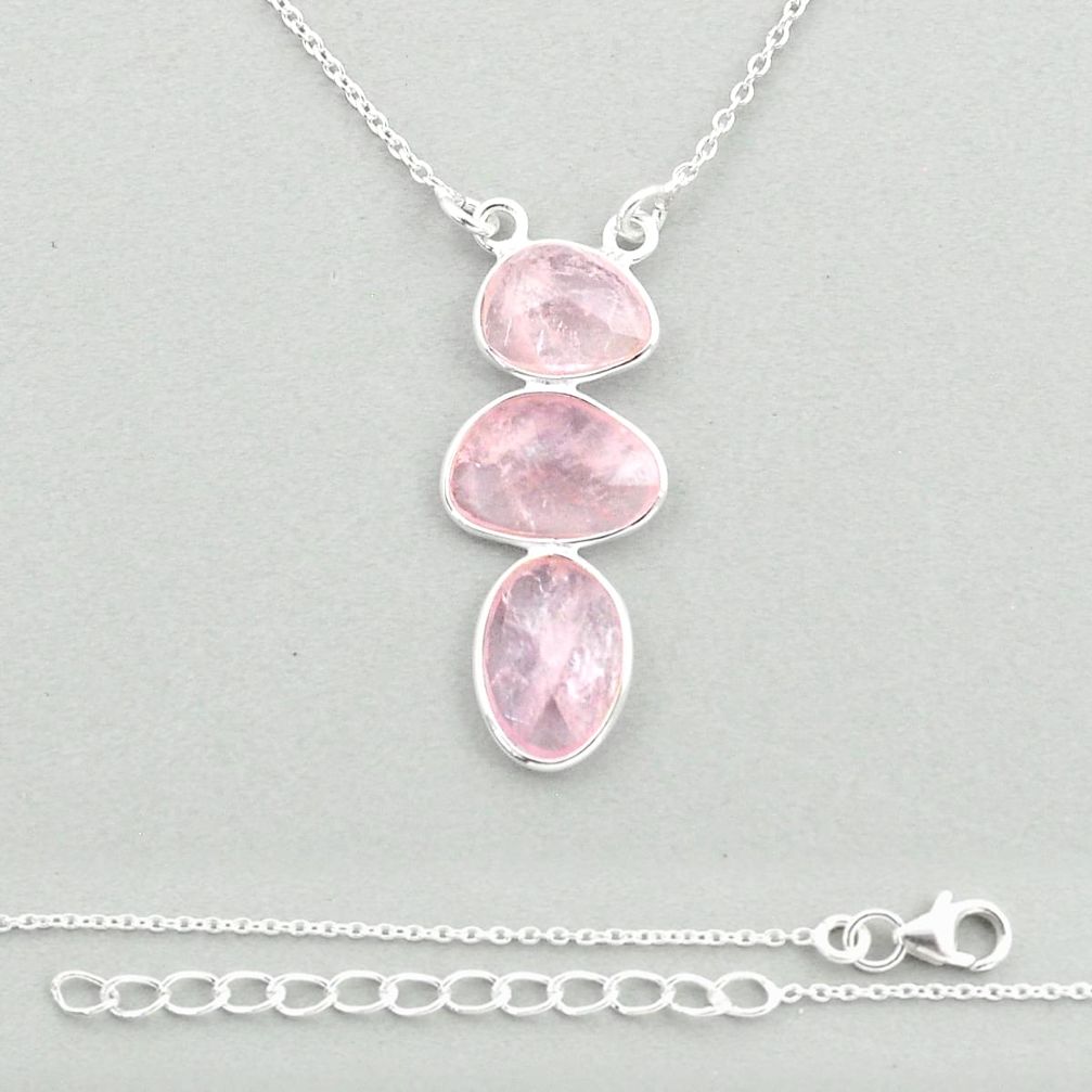 925 sterling silver 9.28cts checker cut natural pink morganite necklace u22667