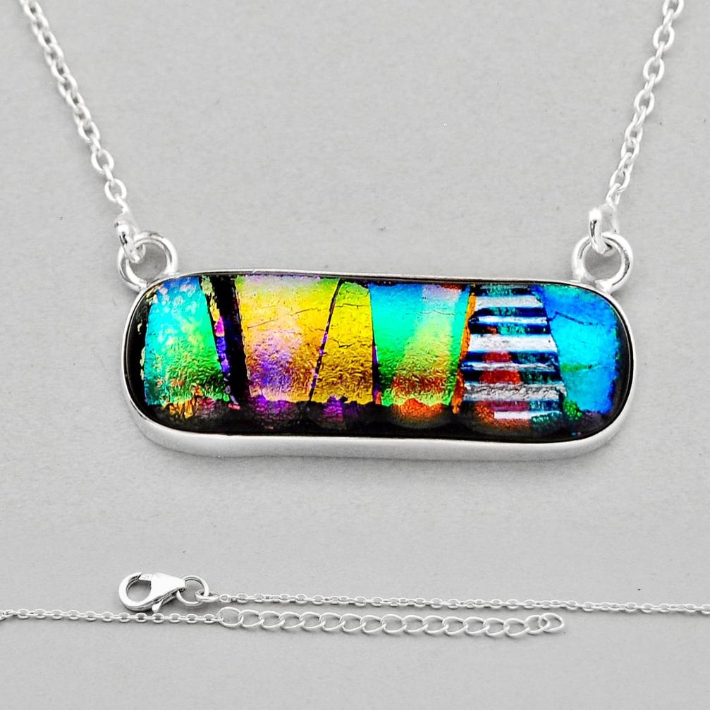 925 sterling silver 21.53cts color dichroic glass bar necklace jewelry n11740