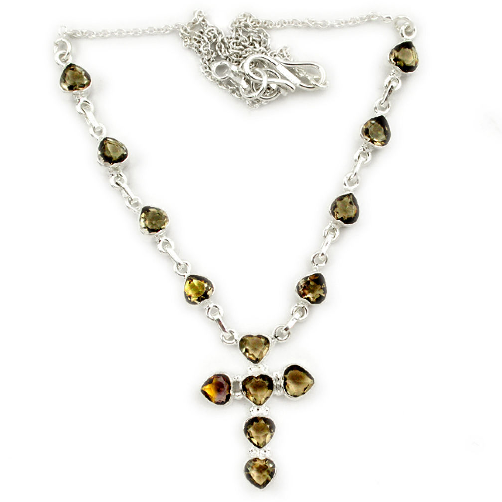 925 sterling silver cross brown smoky topaz heart cut necklace jewelry j1476