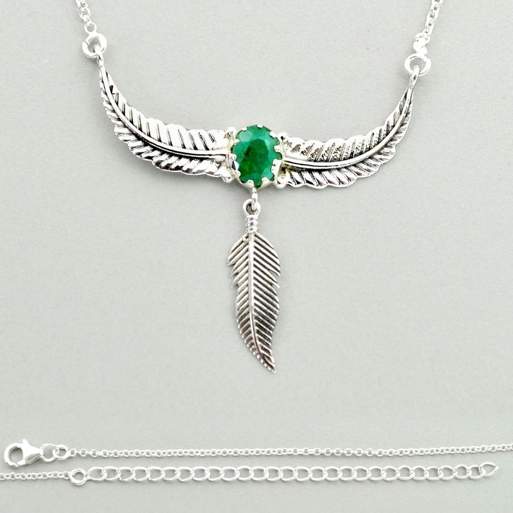 925 sterling silver 3.04cts dreamcatcher natural green emerald necklace u24943