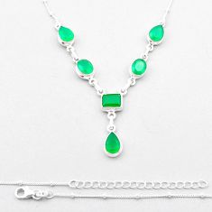 925 sterling silver 18.02cts faceted natural green chalcedony necklace u38280