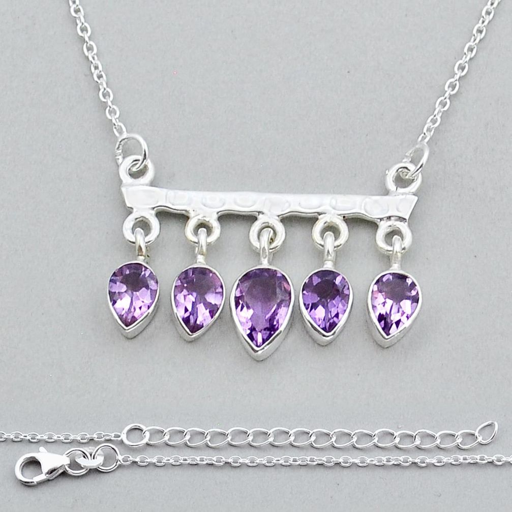 925 sterling silver 8.03cts faceted natural purple amethyst pear necklace y17046