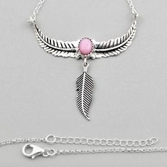 925 sterling silver 2.06cts feather natural pink opal necklace jewelry y44823