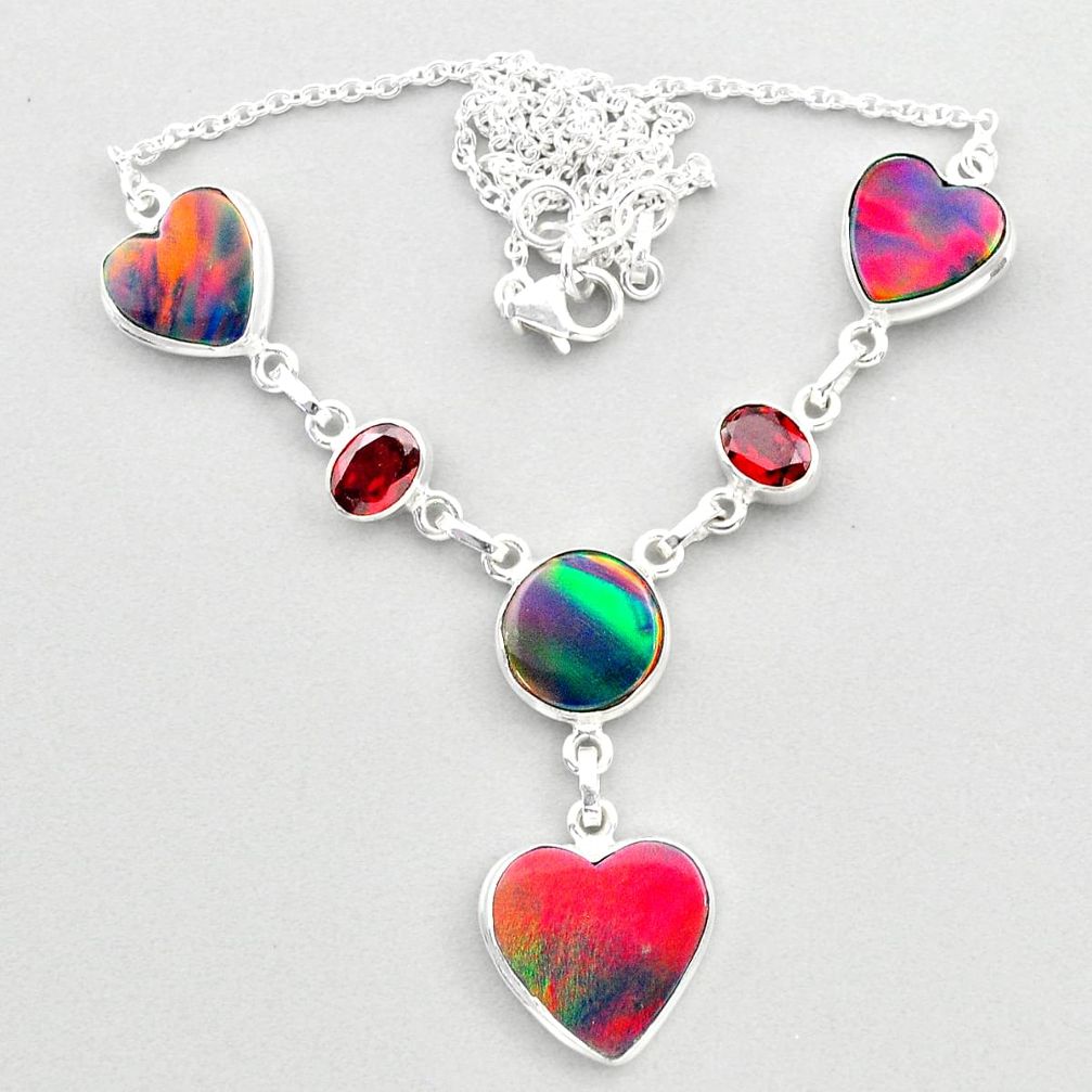 925 sterling silver 22.84cts fine volcano aurora opal garnet necklace t45256