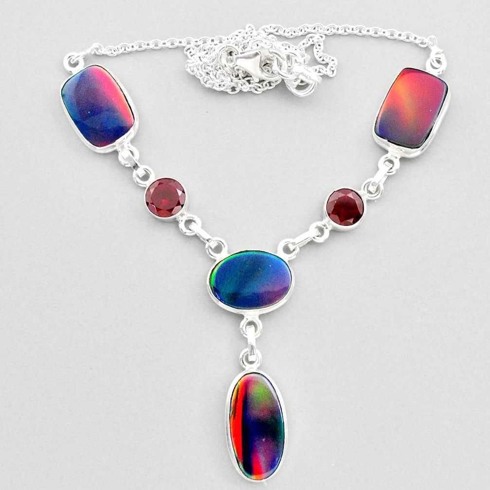 925 sterling silver 23.20cts fine volcano aurora opal garnet necklace t45260