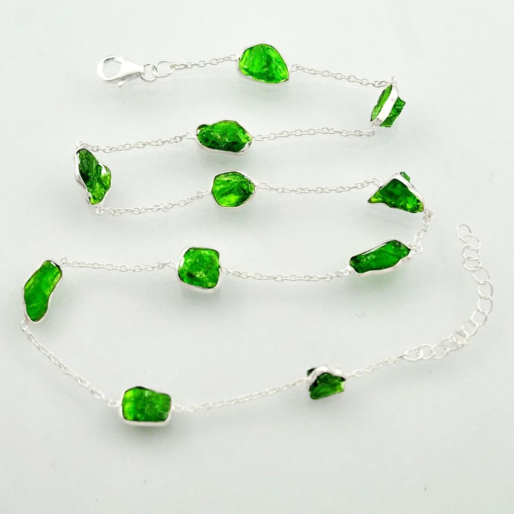 925 sterling silver 25.86cts green chrome diopside rough chain necklace r31506