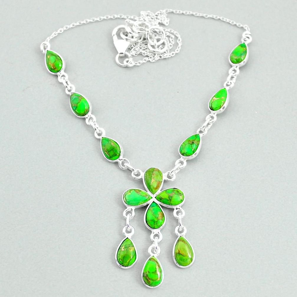 925 silver 20.46cts green copper turquoise necklace jewelry t34113