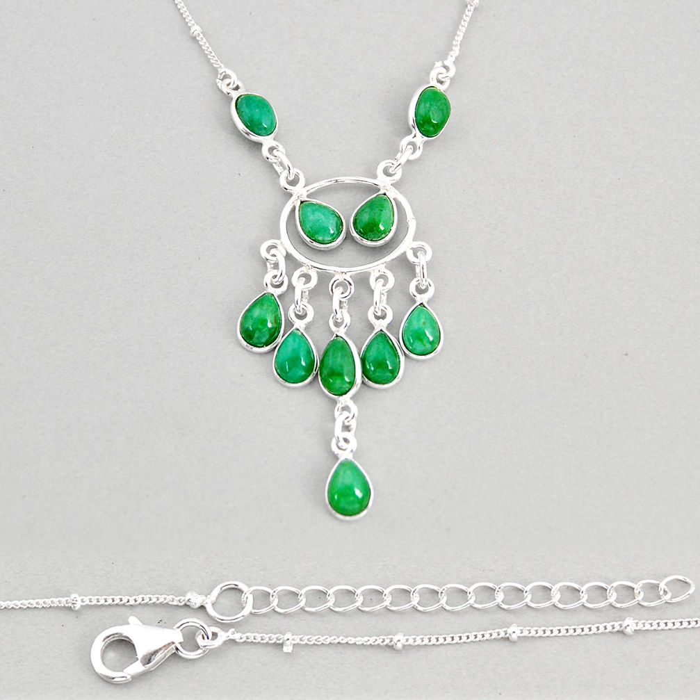 925 sterling silver 15.33cts green jade oval pear shape necklace jewelry y77390