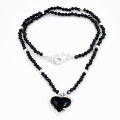 925 sterling silver 29.25cts heart black onyx spinel beads necklace u30012