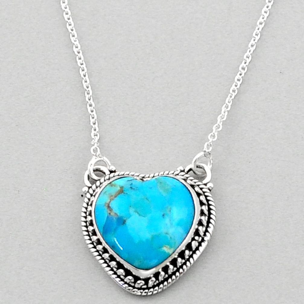 925 sterling silver 9.04cts heart blue arizona mohave turquoise necklace t93398