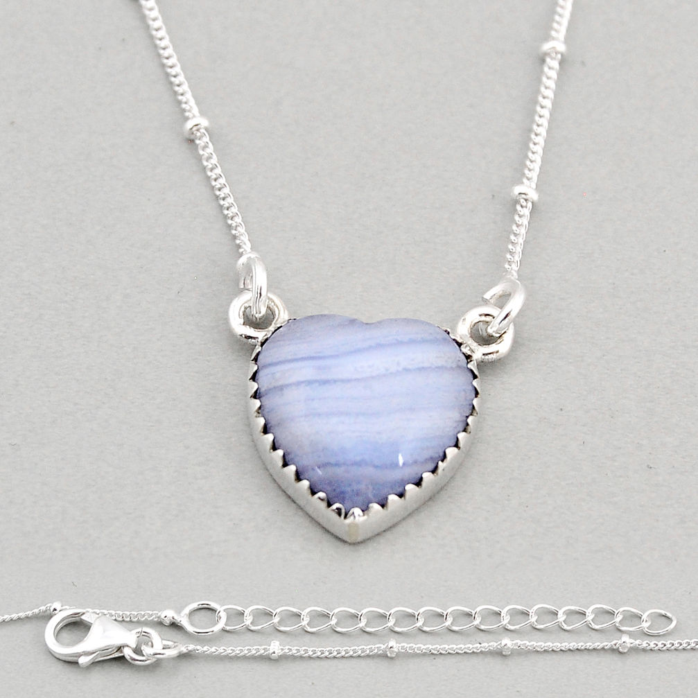 925 sterling silver 9.70cts heart natural blue lace agate fancy necklace y71783