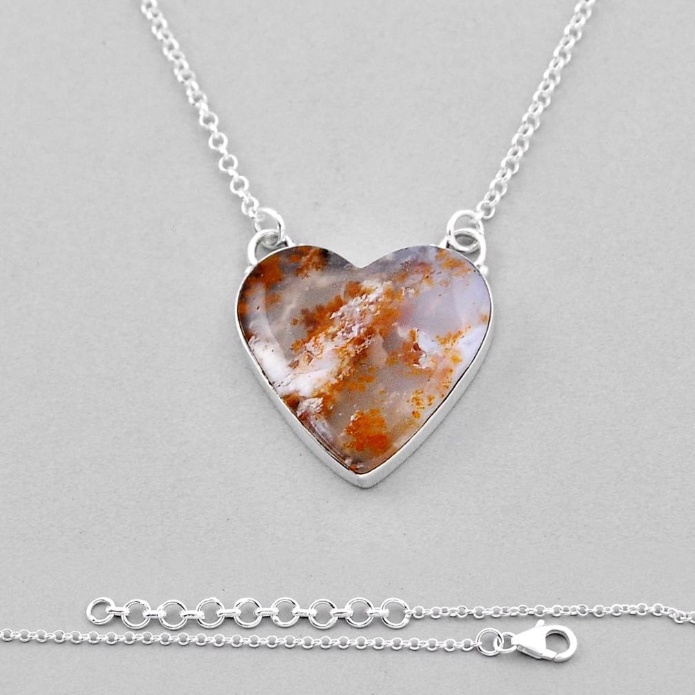 925 sterling silver 18.64cts heart natural brown montana agate necklace n33413