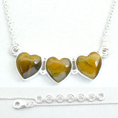 925 sterling silver 16.54cts heart natural brown tiger's eye necklace u56583