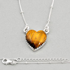 925 sterling silver 9.63cts heart natural brown tiger's eye necklace y71791