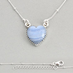 925 sterling silver 11.10cts heart shape natural blue lace agate necklace y78083