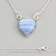 925 sterling silver 11.51cts heart shape natural blue lace agate necklace y78084