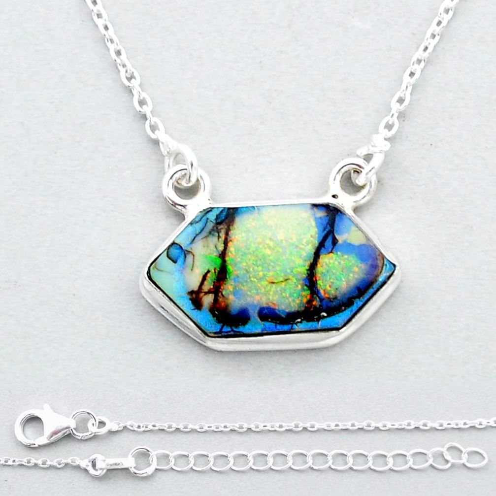 925 sterling silver 6.05cts hexagon multi color sterling opal necklace u53802
