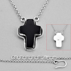925 sterling silver 17.58cts holy cross natural black onyx fancy necklace c32650