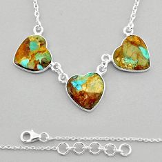 925 sterling silver 18.93cts matrix royston turquoise heart necklace u88955