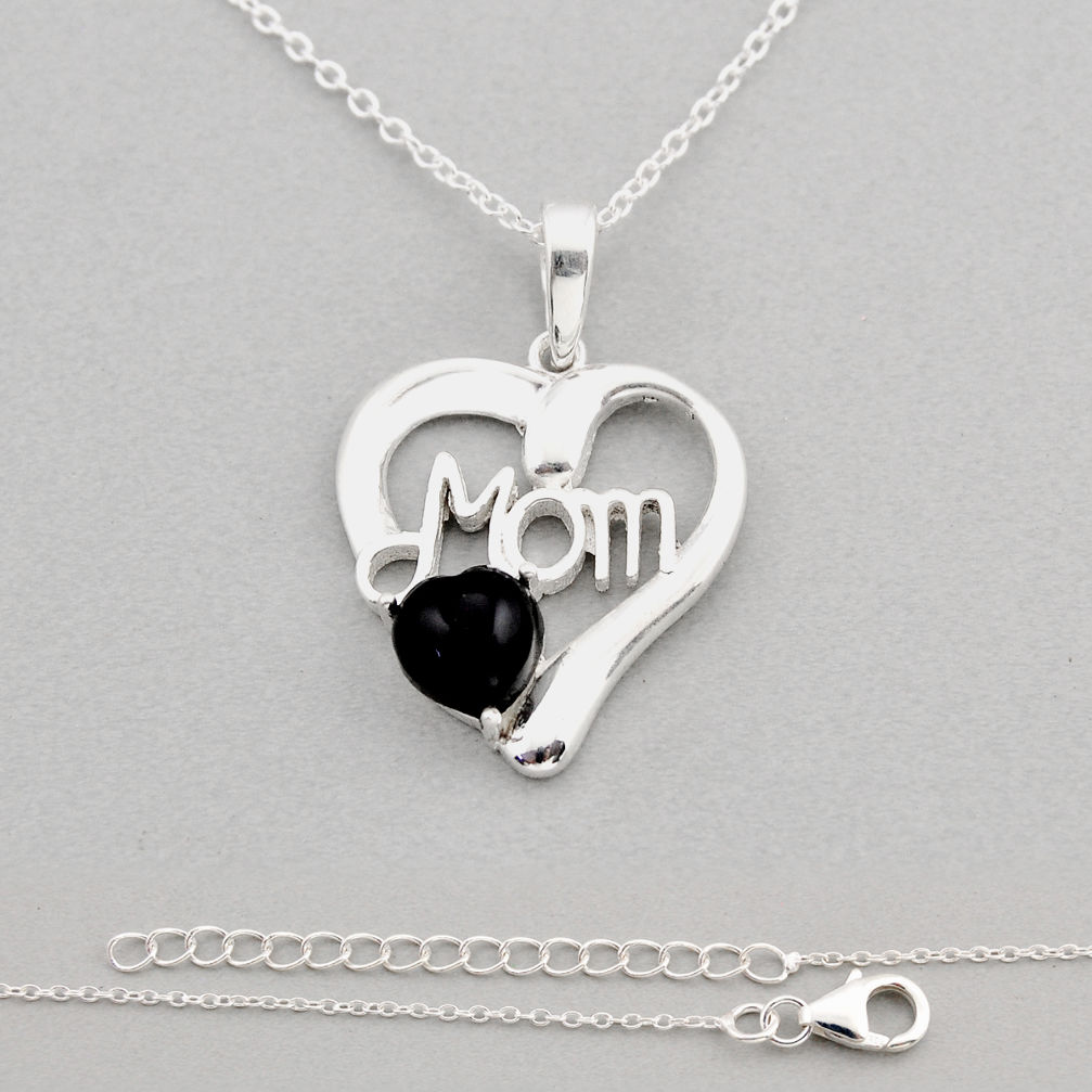 925 sterling silver 2.47cts mom heart natural black onyx necklace jewelry y93658