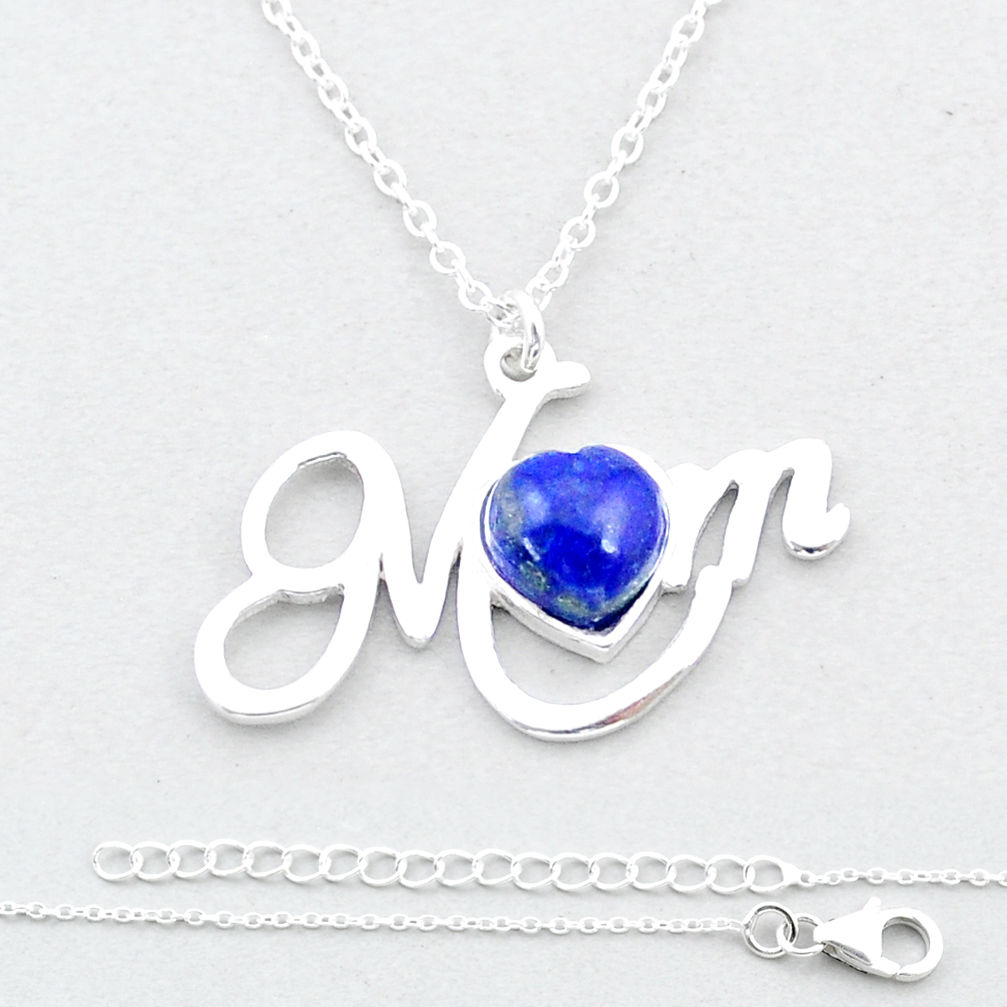 925 sterling silver 2.49cts mom heart natural blue lapis lazuli necklace u37679