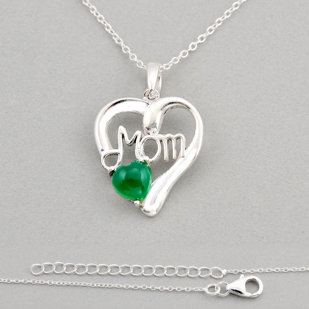 925 sterling silver 2.56cts mom heart natural green chalcedony necklace y93652