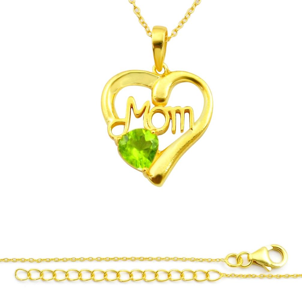 925 sterling silver 2.52cts mom heart natural green peridot necklace u23353