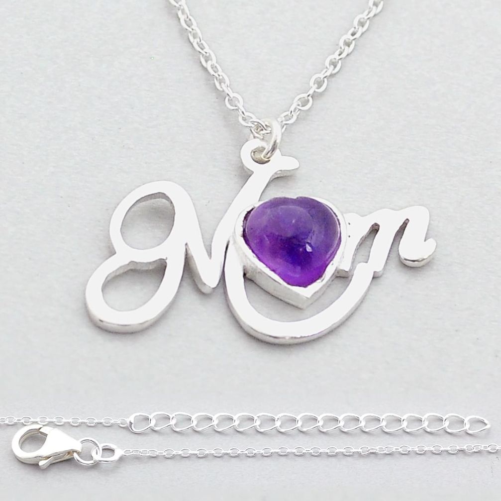 Clearance Sale- 925 sterling silver 2.53cts mom heart natural purple amethyst necklace u71505