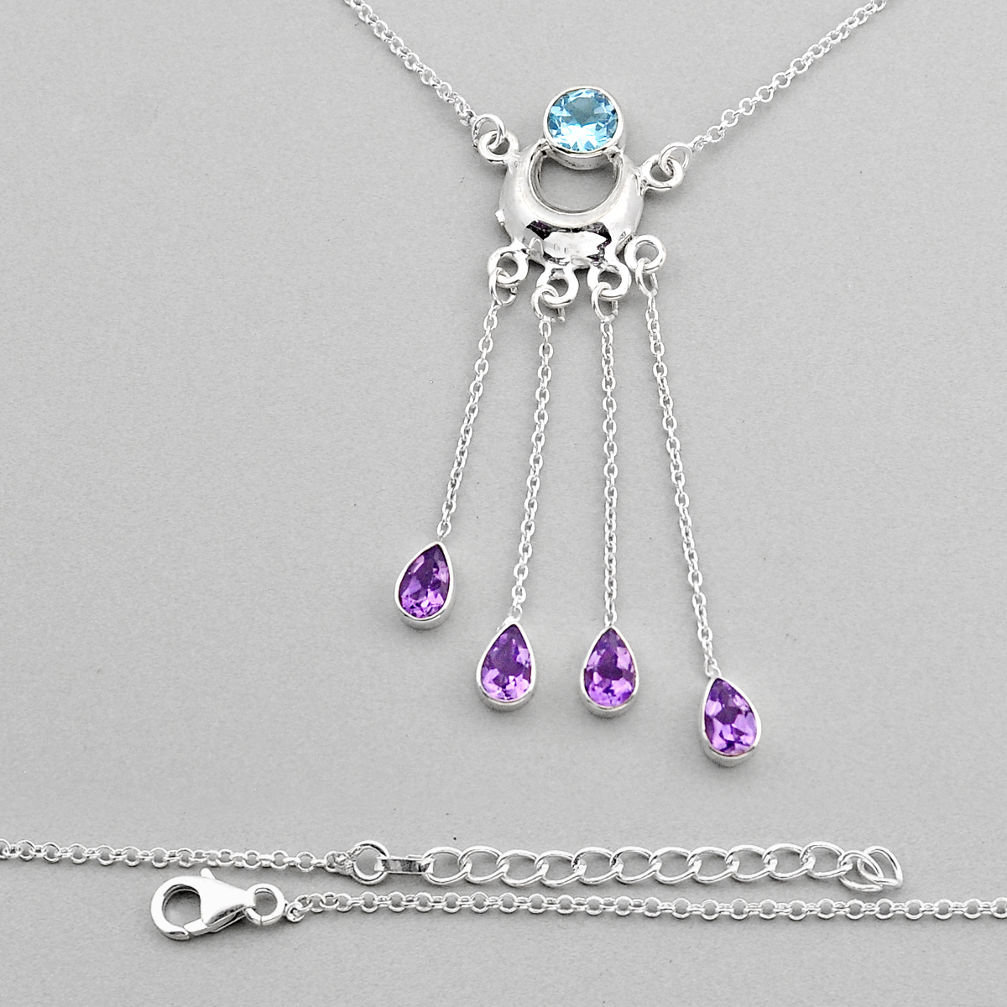 925 sterling silver 9.75cts moon natural blue topaz amethyst necklace y94068