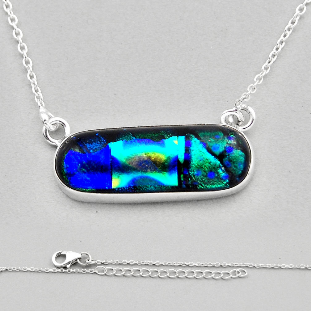 925 sterling silver 17.55cts multi color dichroic glass bar necklace n11735