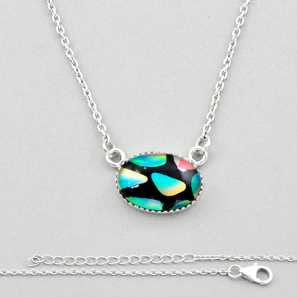 925 sterling silver 13.43cts multi color dichroic glass necklace jewelry n44396