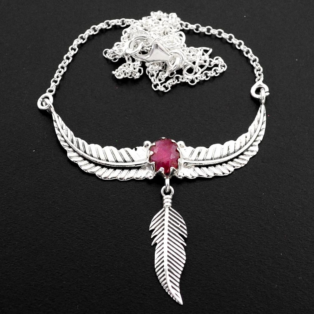 925 sterling silver 1.87cts southwestern style natural red ruby necklace t62127