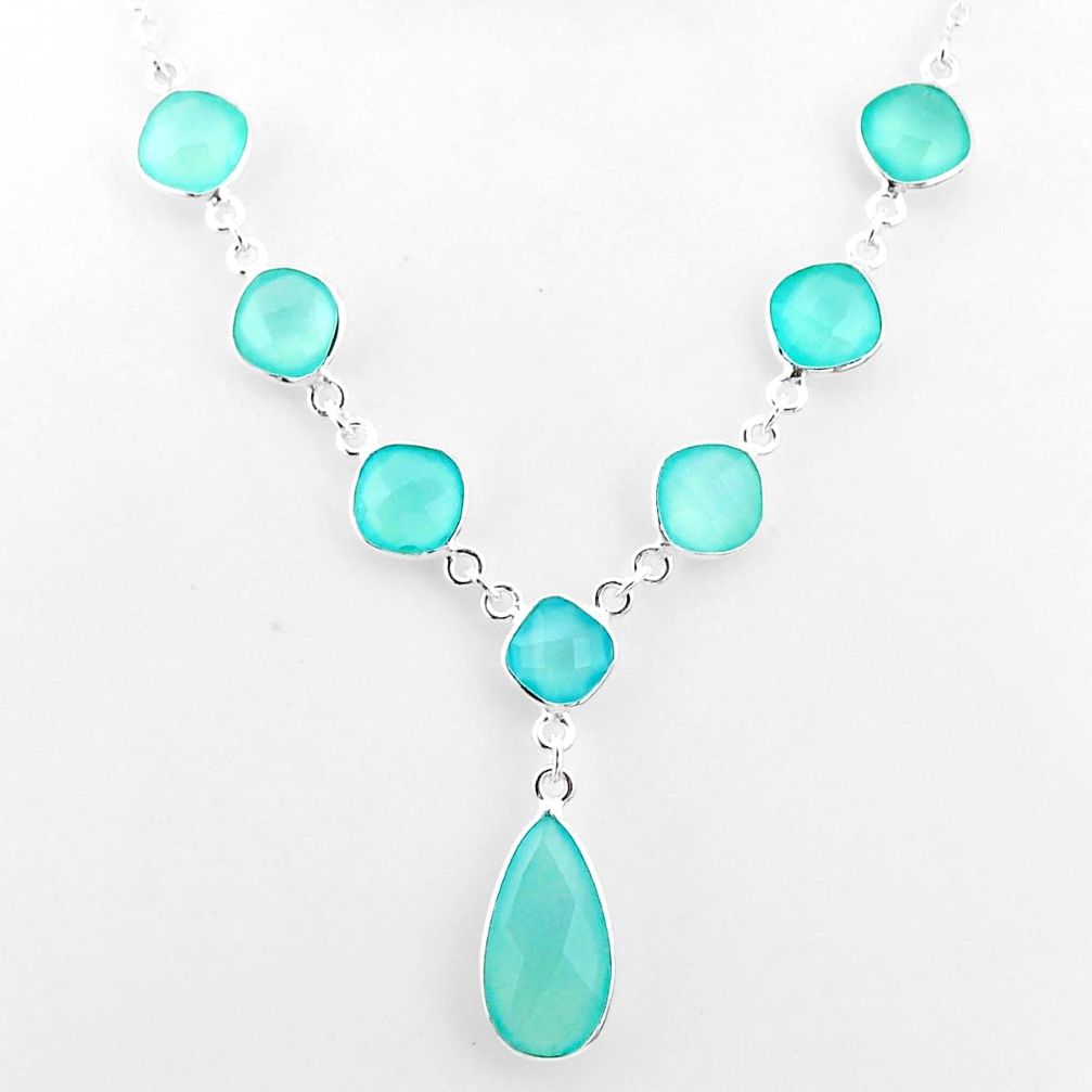 925 sterling silver 25.15cts natural aqua chalcedony necklace jewelry t16176