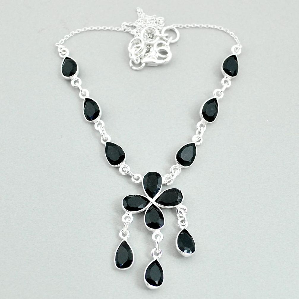 925 silver 19.99cts natural black onyx pear necklace jewelry t34108