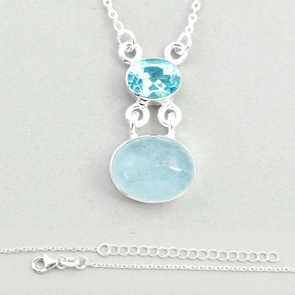 925 sterling silver 9.22cts natural blue aquamarine oval topaz necklace u25772