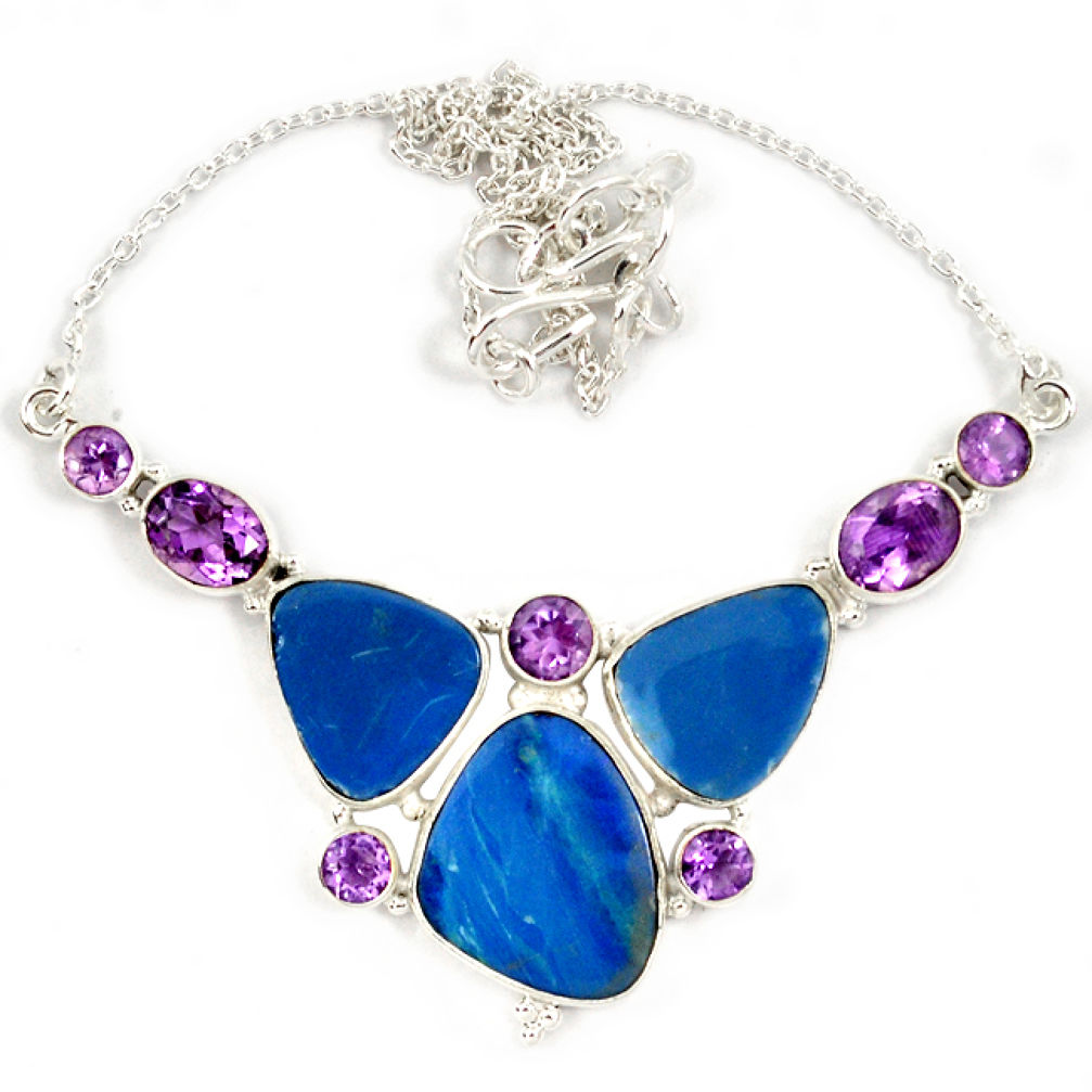 925 sterling silver natural blue australian opal (lab) amethyst necklace j13352