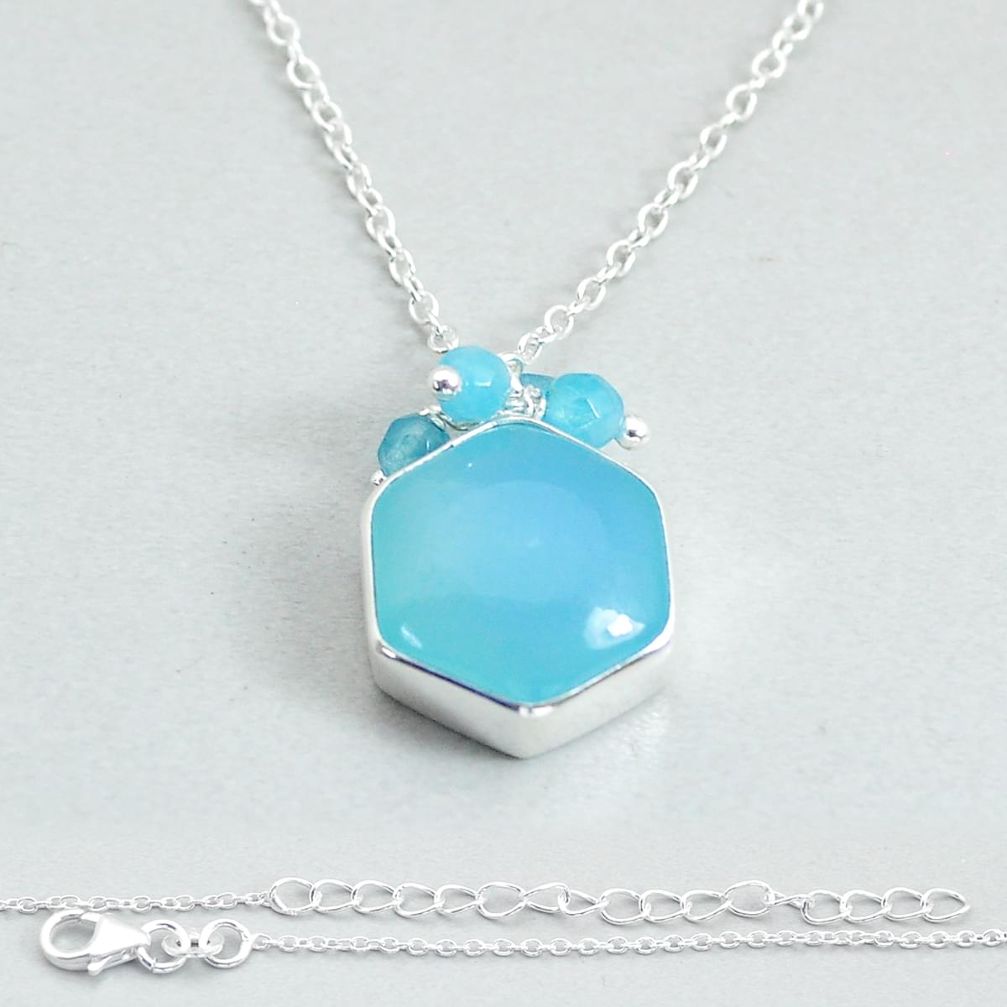 925 sterling silver 7.17cts natural blue chalcedony hexagon necklace u83336