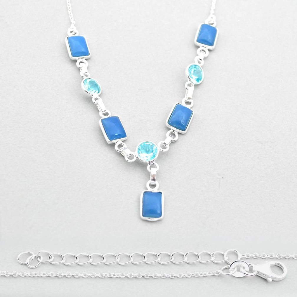 925 sterling silver 13.37cts natural blue chalcedony topaz necklace d50164