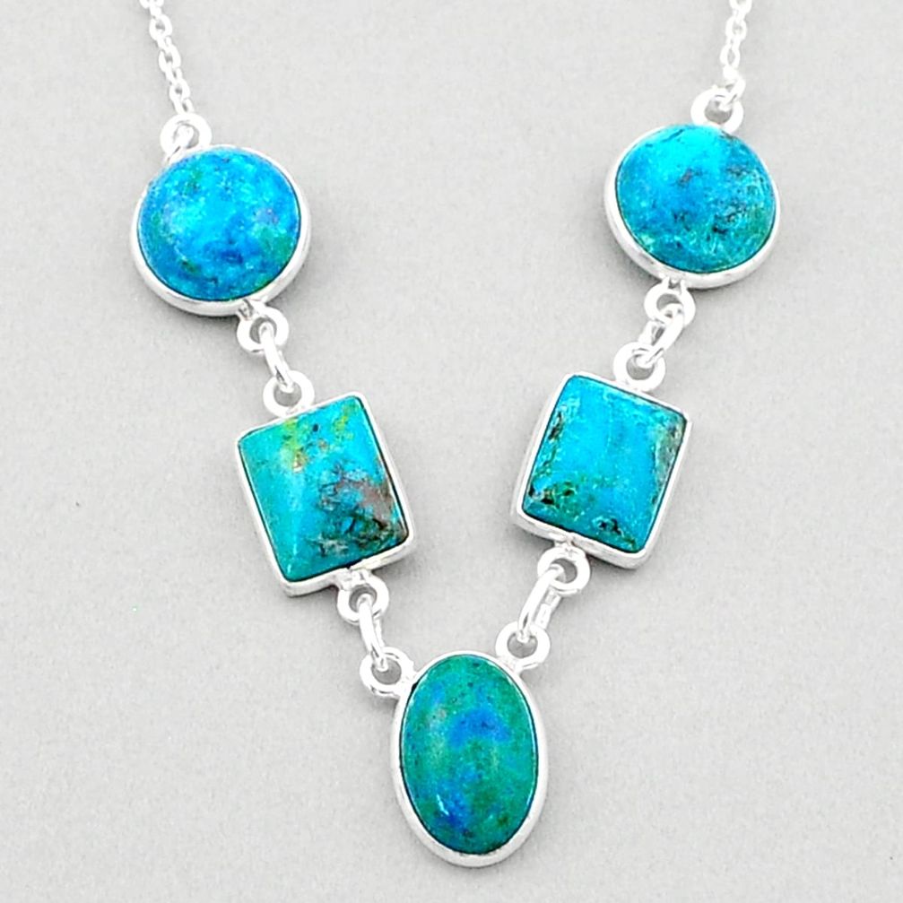 925 sterling silver 19.68cts natural blue chrysocolla necklace jewelry t83391