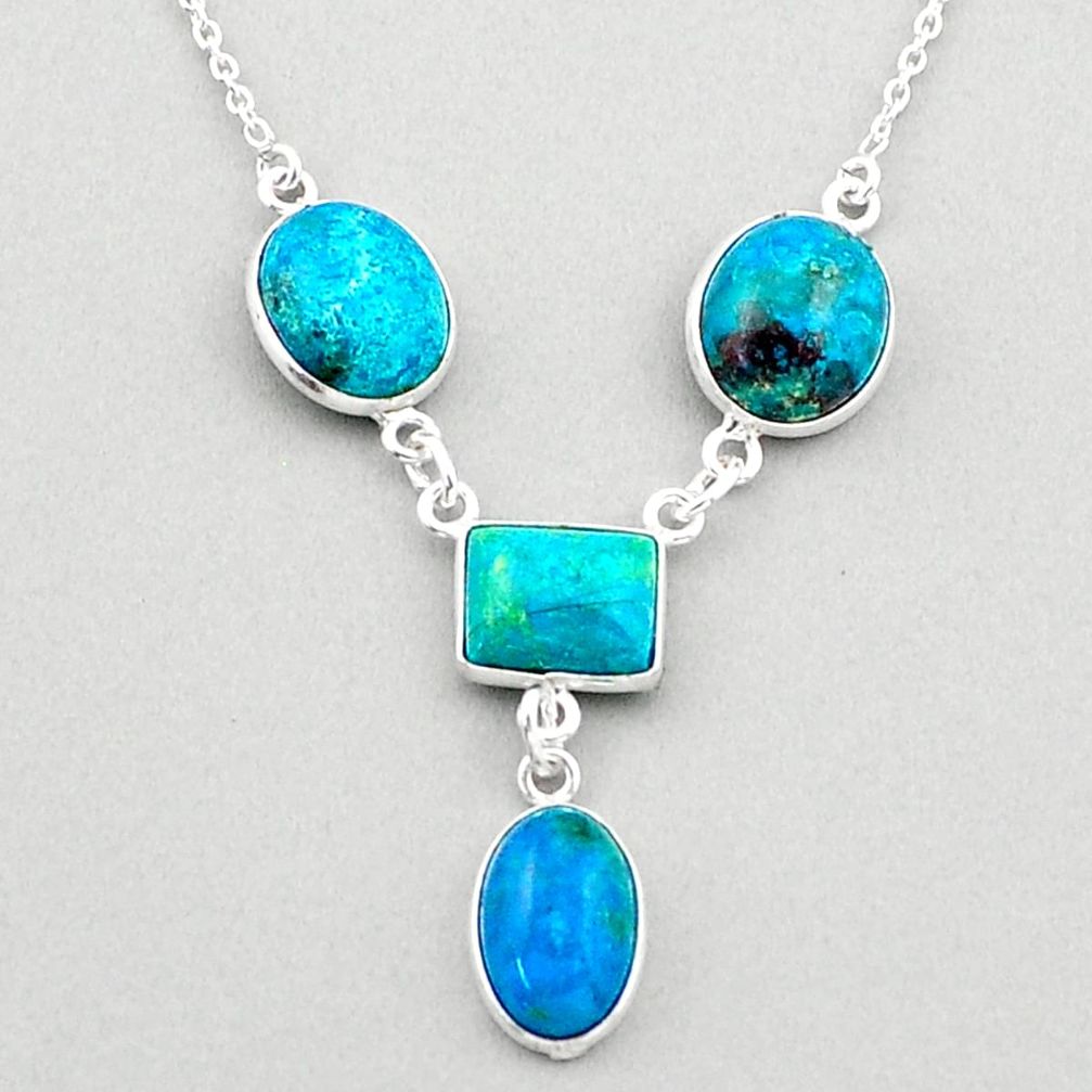 925 sterling silver 18.10cts natural blue chrysocolla necklace jewelry t83393