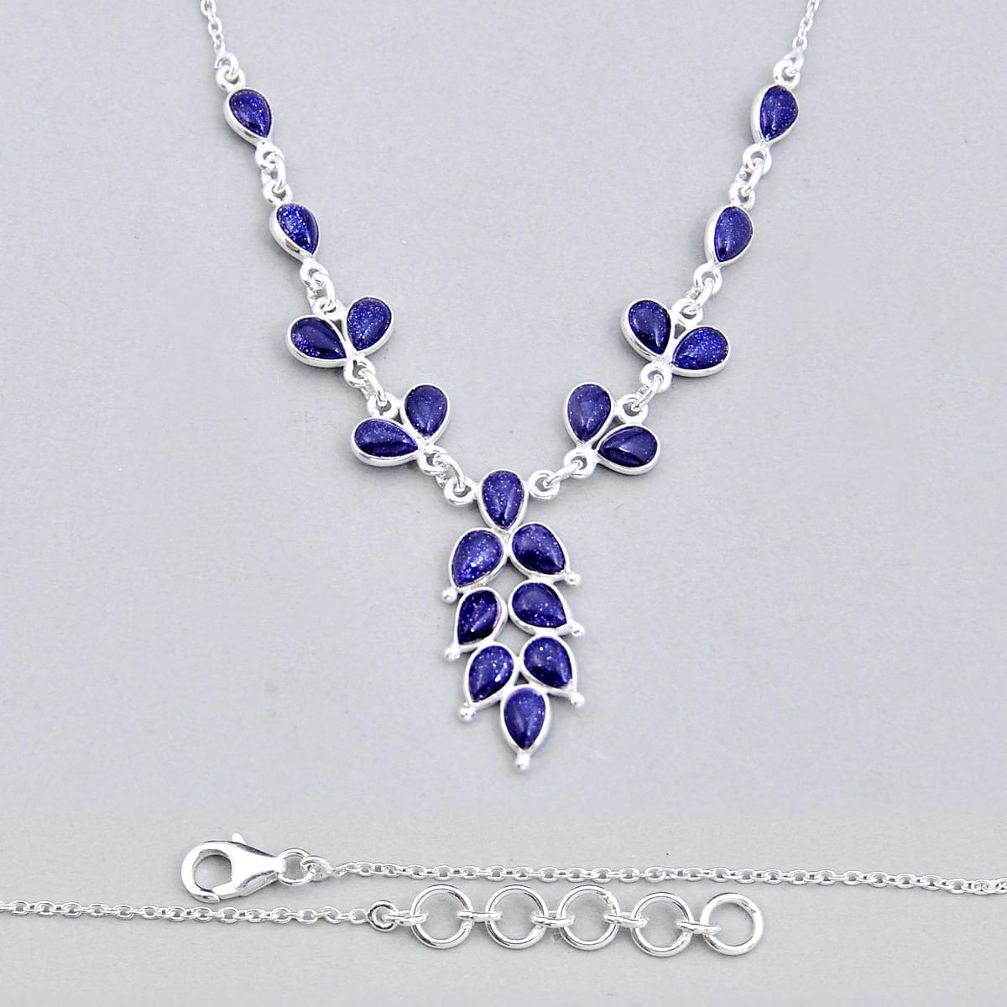 925 sterling silver 16.39cts natural blue goldstone pear necklace jewelry y6915