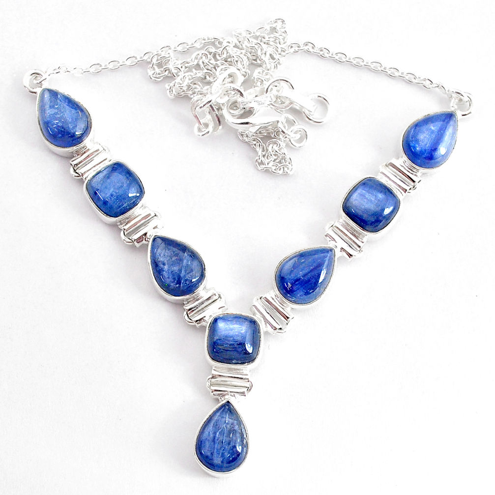 925 sterling silver 32.05cts natural blue kyanite necklace jewelry t2578