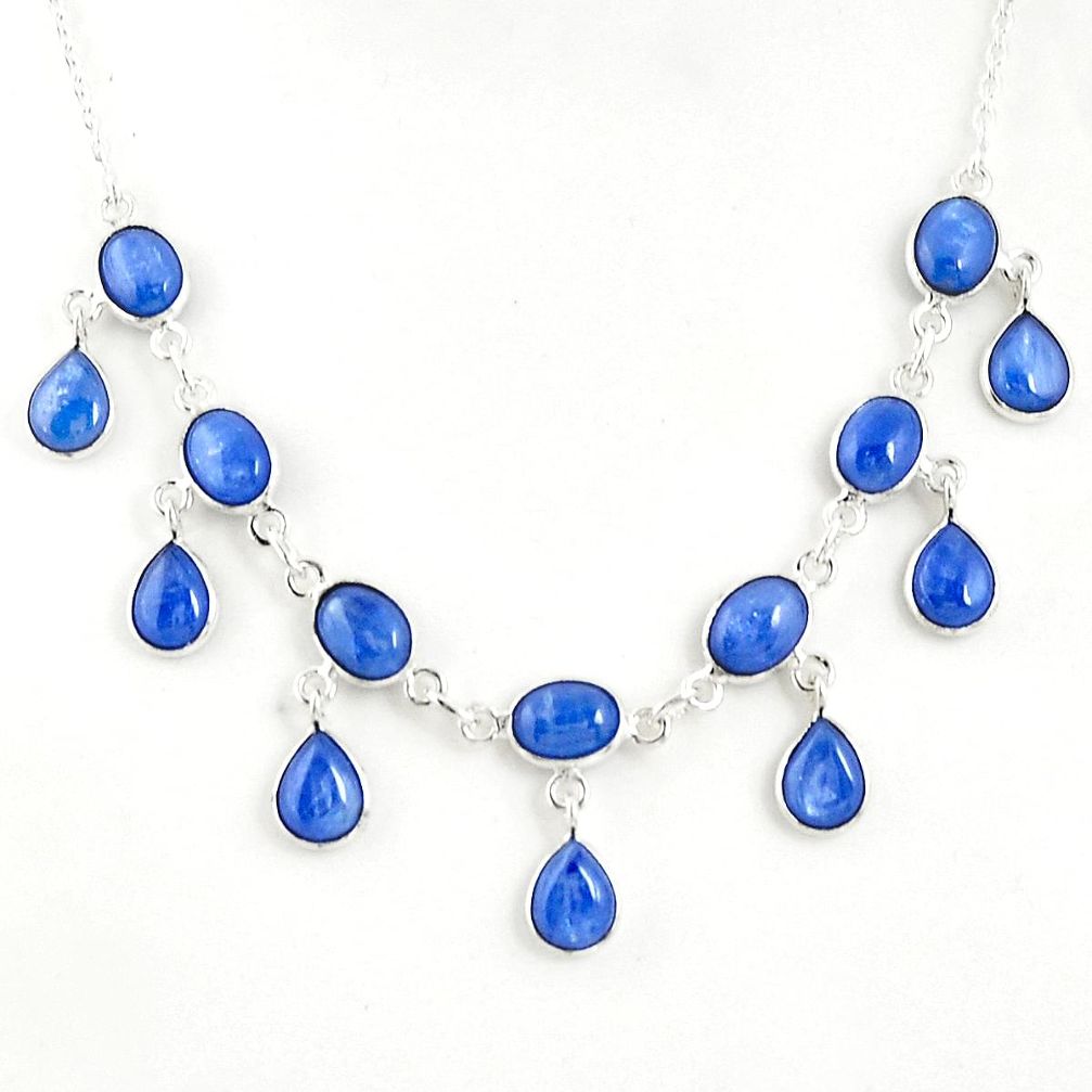 925 sterling silver 29.22cts natural blue kyanite oval necklace jewelry r49384