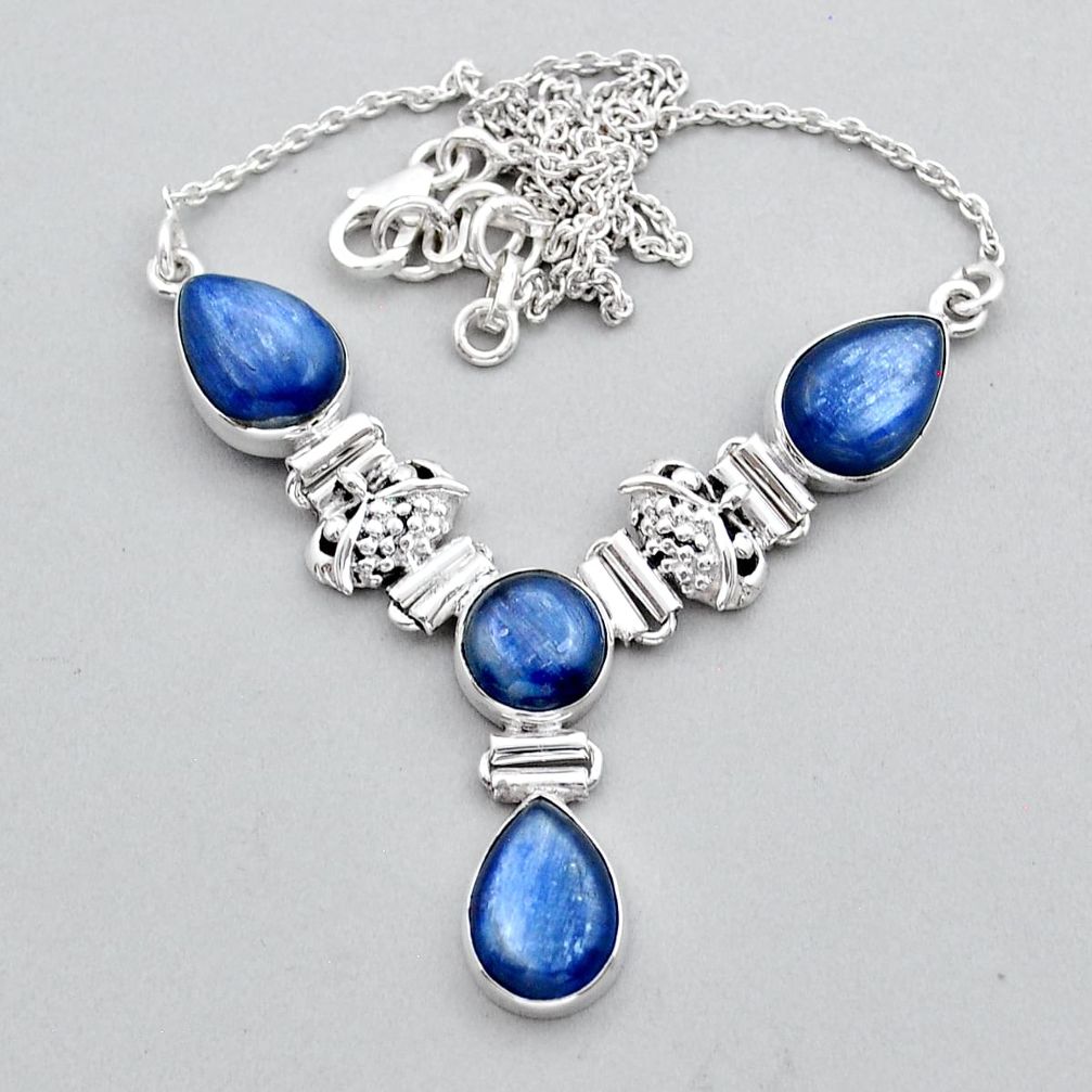 925 sterling silver 23.84cts natural blue kyanite owl necklace jewelry y14580