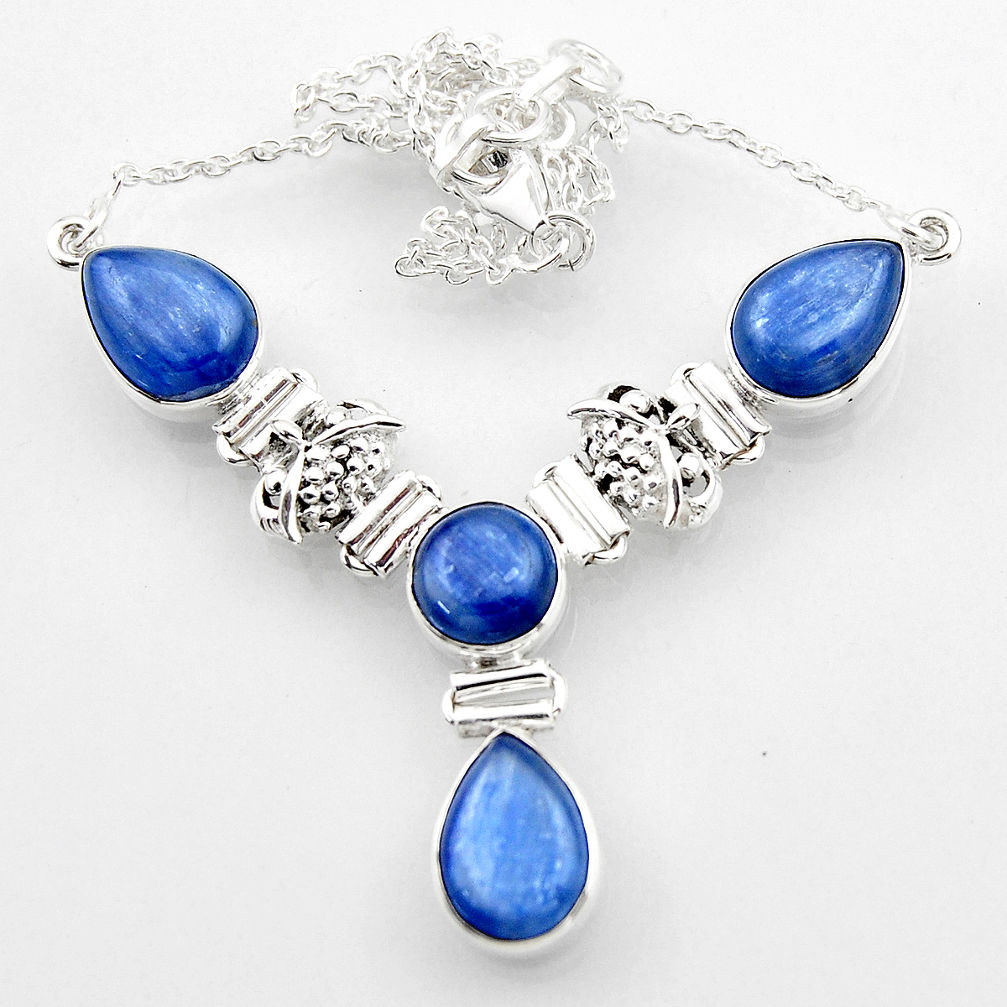 925 sterling silver 27.23cts natural blue kyanite pear necklace jewelry r52320