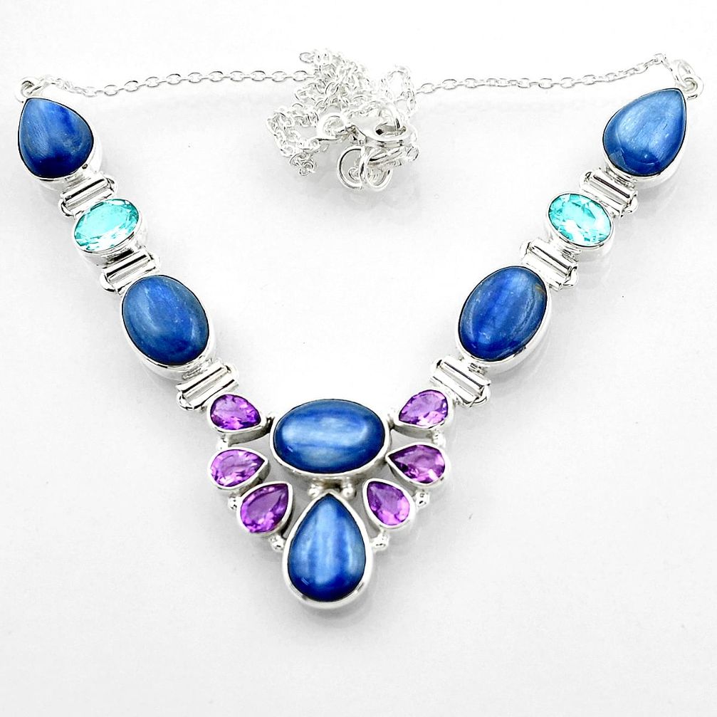 925 sterling silver 53.36cts natural blue kyanite topaz necklace jewelry r52259