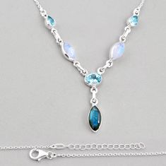 925 sterling silver 16.99cts natural blue labradorite moonstone necklace y28273